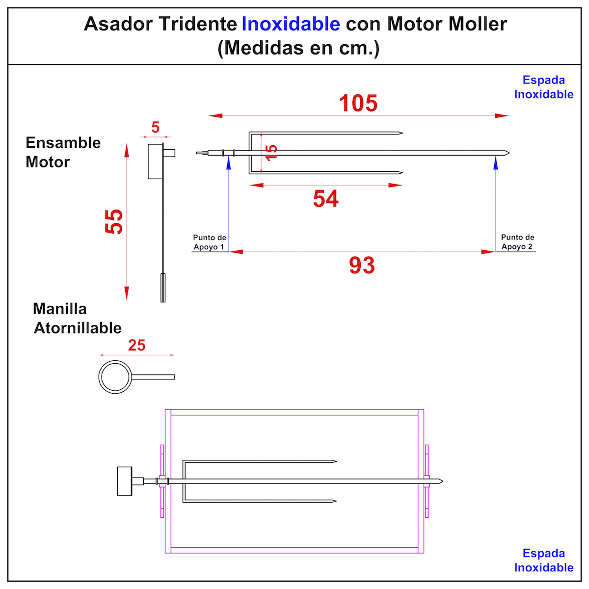 Ref.307 - Espeto Churrasco Liso • (4,0x20mm) - Metalúrgica Mahler Inox